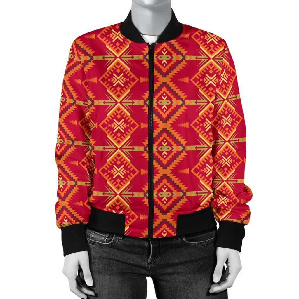 Southwest Aztec Design Themed Print Women Casual Bomber Jacket