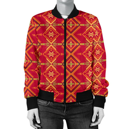 Southwest Aztec Design Themed Print Women Casual Bomber Jacket