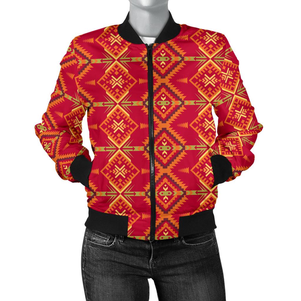 Southwest Aztec Design Themed Print Women Casual Bomber Jacket