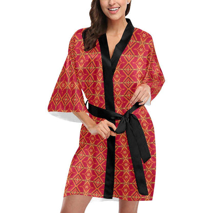 Southwest Aztec Design Themed Print Women Short Kimono Robe