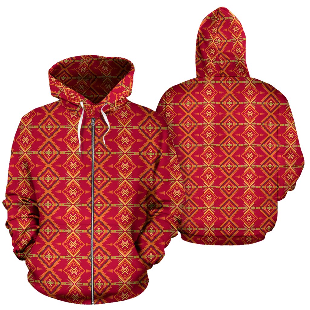 Southwest Aztec Design Themed Print Zip Up Hoodie