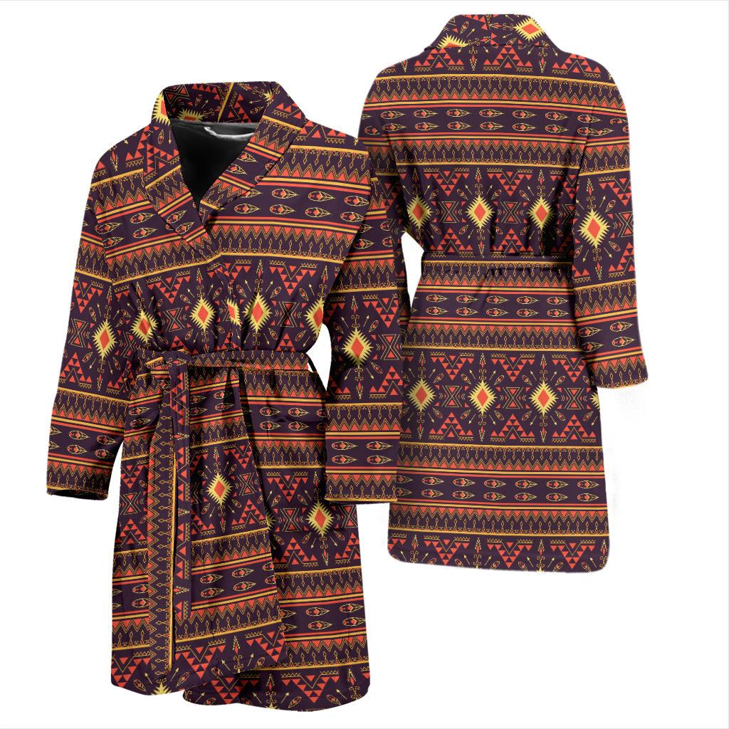Southwest Ethnic Design Themed Print Men Bath Robe-JTAMIGO.COM