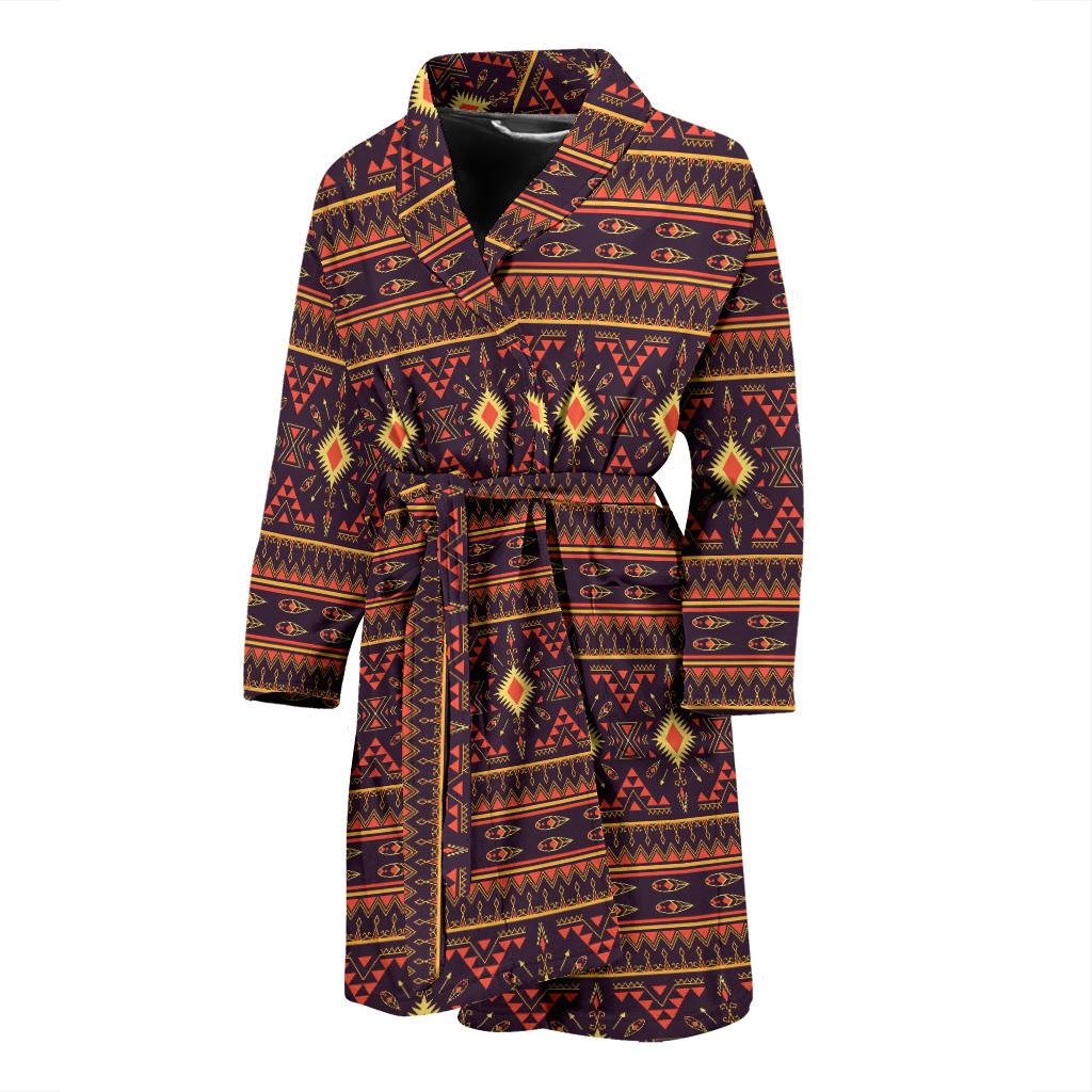 Southwest Ethnic Design Themed Print Men Bath Robe-JTAMIGO.COM