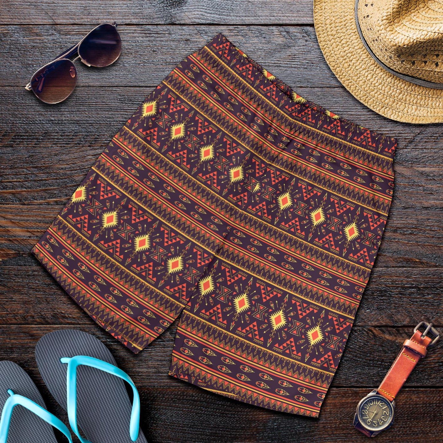 Southwest Ethnic Design Themed Print Mens Shorts-JTAMIGO.COM