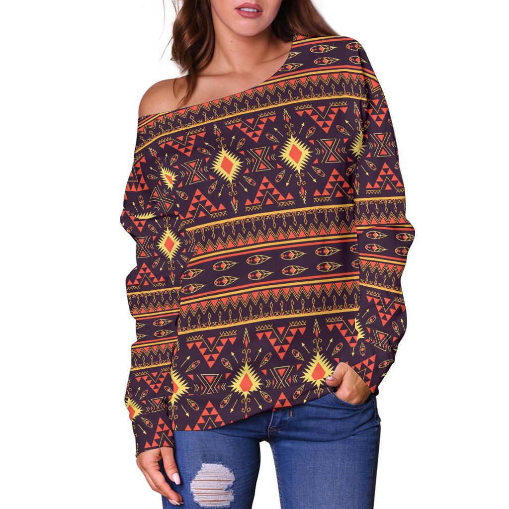 Southwest Ethnic Design Themed Print Off Shoulder Sweatshirt