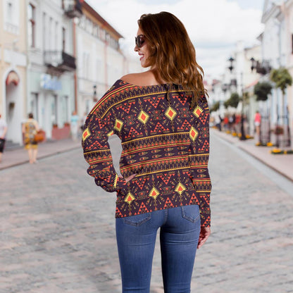 Southwest Ethnic Design Themed Print Off Shoulder Sweatshirt