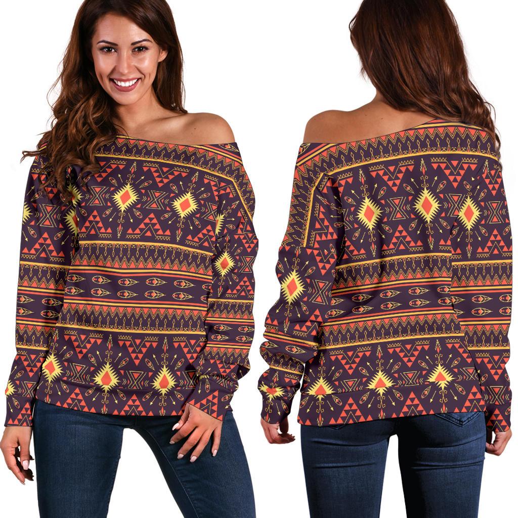 Southwest Ethnic Design Themed Print Off Shoulder Sweatshirt