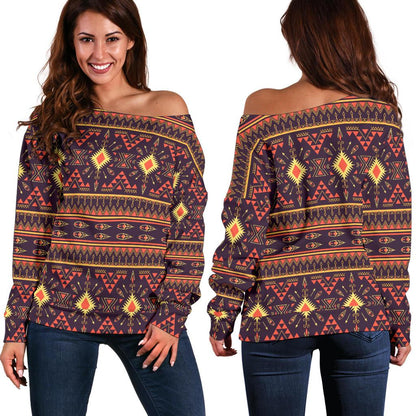 Southwest Ethnic Design Themed Print Off Shoulder Sweatshirt