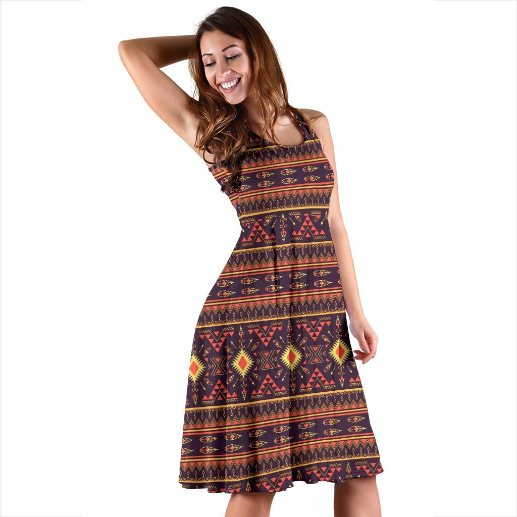 Southwest Ethnic Design Themed Print Sleeveless Dress