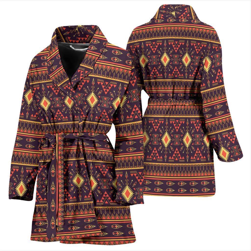 Southwest Ethnic Design Themed Print Women Bath Robe-JTAMIGO.COM