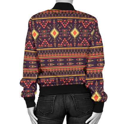 Southwest Ethnic Design Themed Print Women Casual Bomber Jacket
