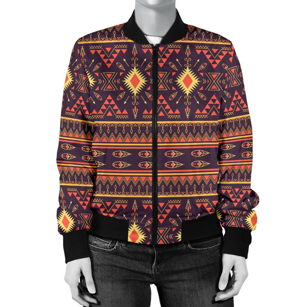 Southwest Ethnic Design Themed Print Women Casual Bomber Jacket