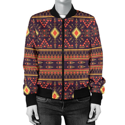 Southwest Ethnic Design Themed Print Women Casual Bomber Jacket