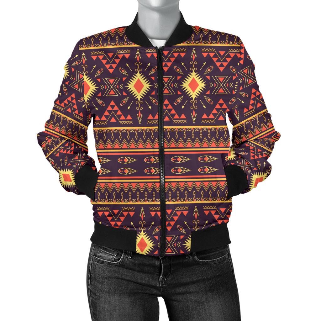 Southwest Ethnic Design Themed Print Women Casual Bomber Jacket