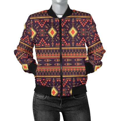 Southwest Ethnic Design Themed Print Women Casual Bomber Jacket