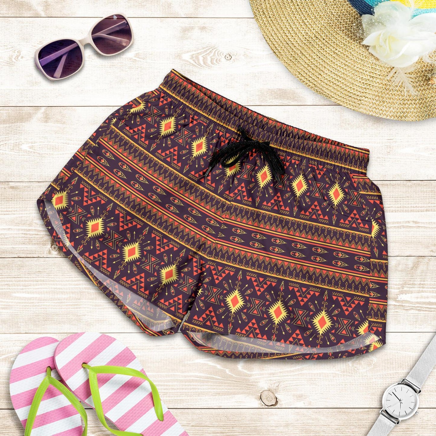 Southwest Ethnic Design Themed Print Women Shorts-JTAMIGO.COM