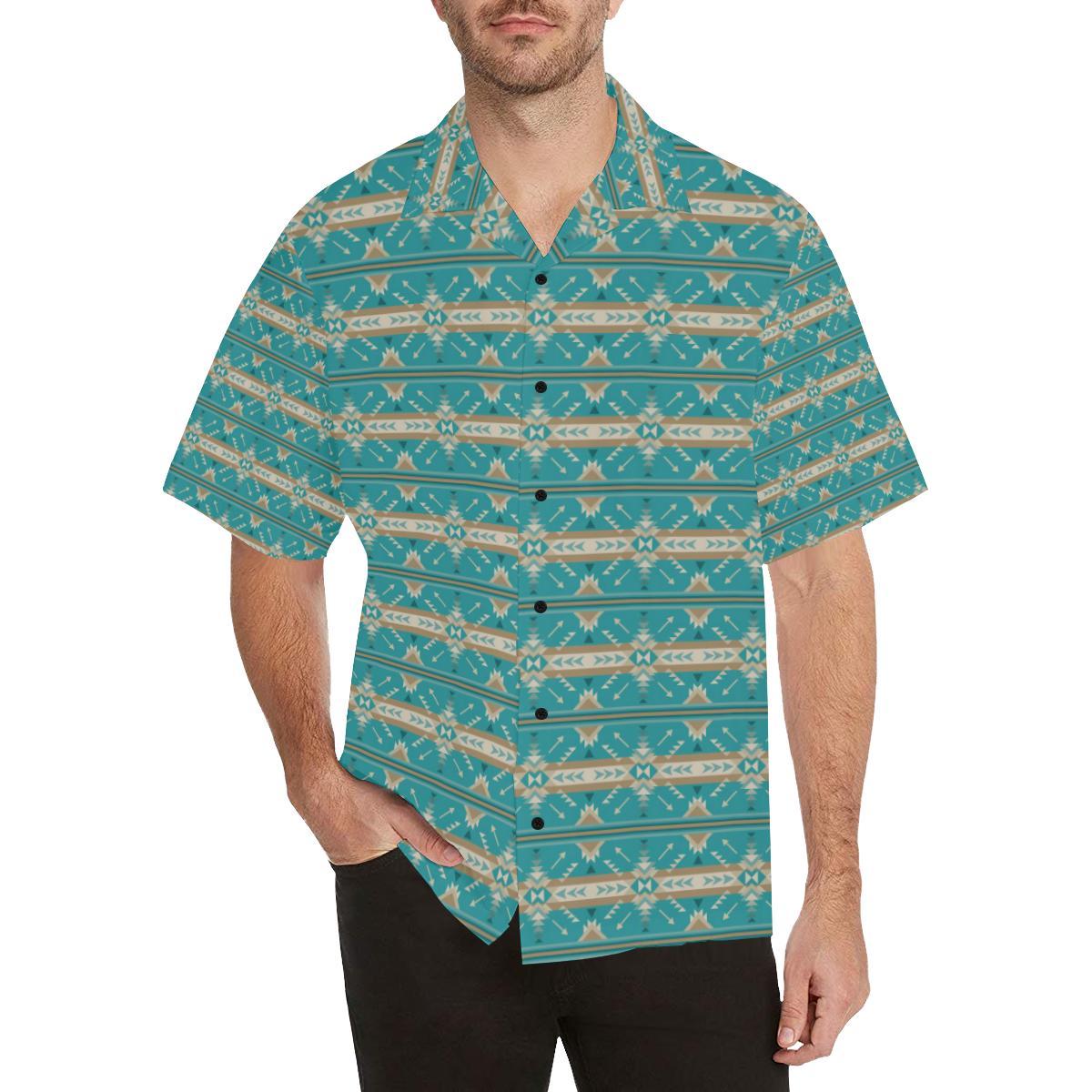Southwest Native Design Themed Print Men Aloha Hawaiian Shirt