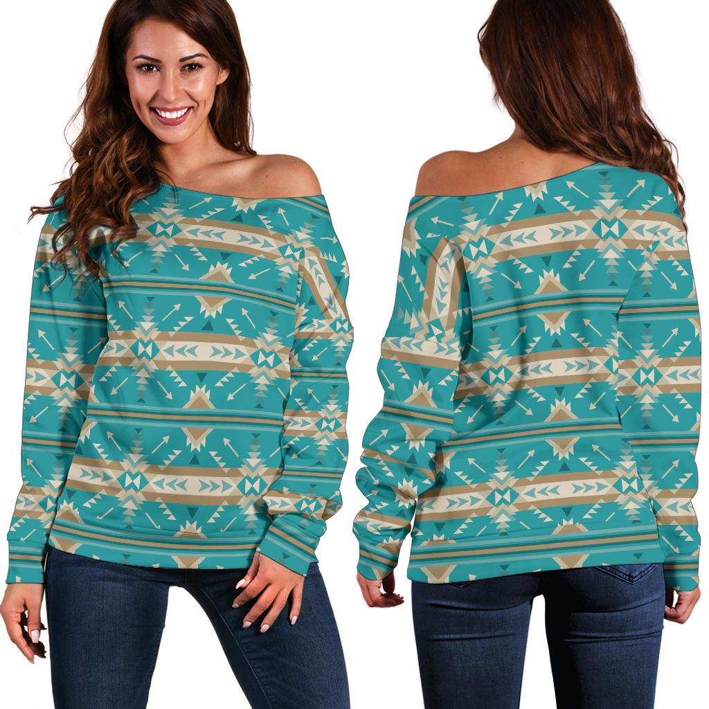 Southwest Native Design Themed Print Off Shoulder Sweatshirt