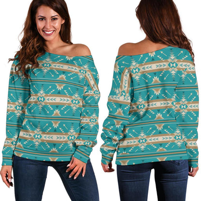 Southwest Native Design Themed Print Off Shoulder Sweatshirt