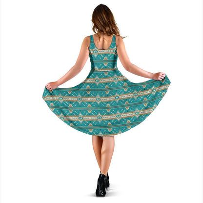 Southwest Native Design Themed Print Sleeveless Dress