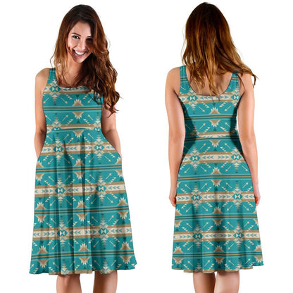 Southwest Native Design Themed Print Sleeveless Dress