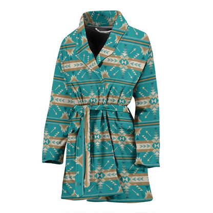 Southwest Native Design Themed Print Women Bath Robe-JTAMIGO.COM