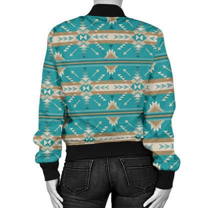 Southwest Native Design Themed Print Women Casual Bomber Jacket
