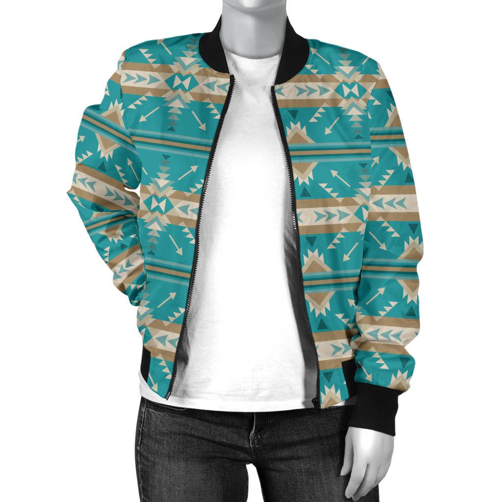 Southwest Native Design Themed Print Women Casual Bomber Jacket