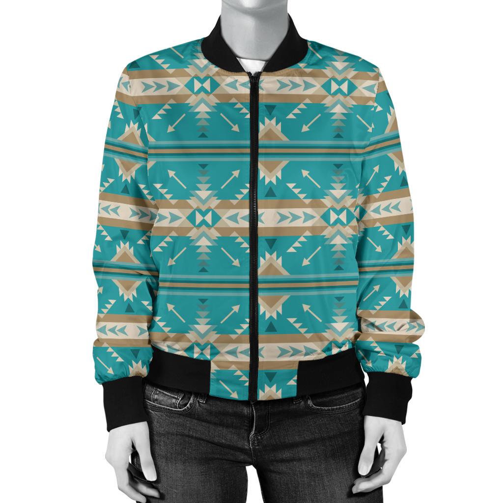 Southwest Native Design Themed Print Women Casual Bomber Jacket