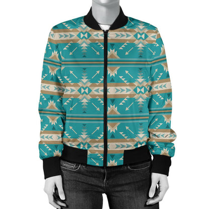 Southwest Native Design Themed Print Women Casual Bomber Jacket