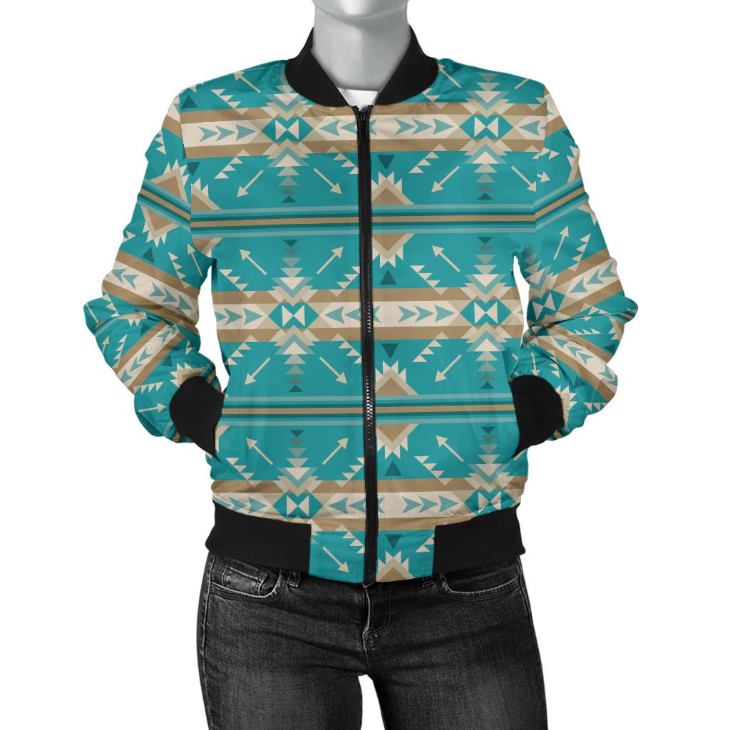 Southwest Native Design Themed Print Women Casual Bomber Jacket