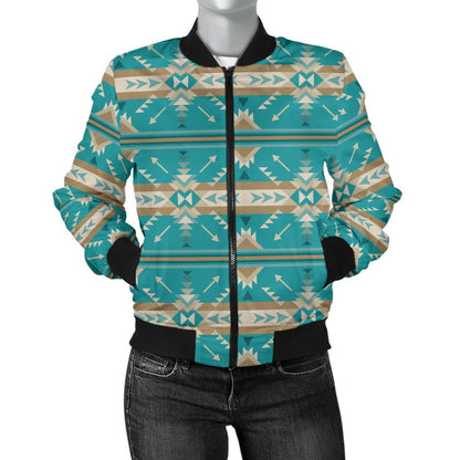 Southwest Native Design Themed Print Women Casual Bomber Jacket