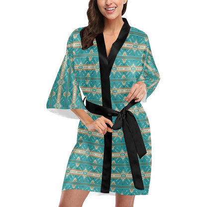 Southwest Native Design Themed Print Women Short Kimono Robe