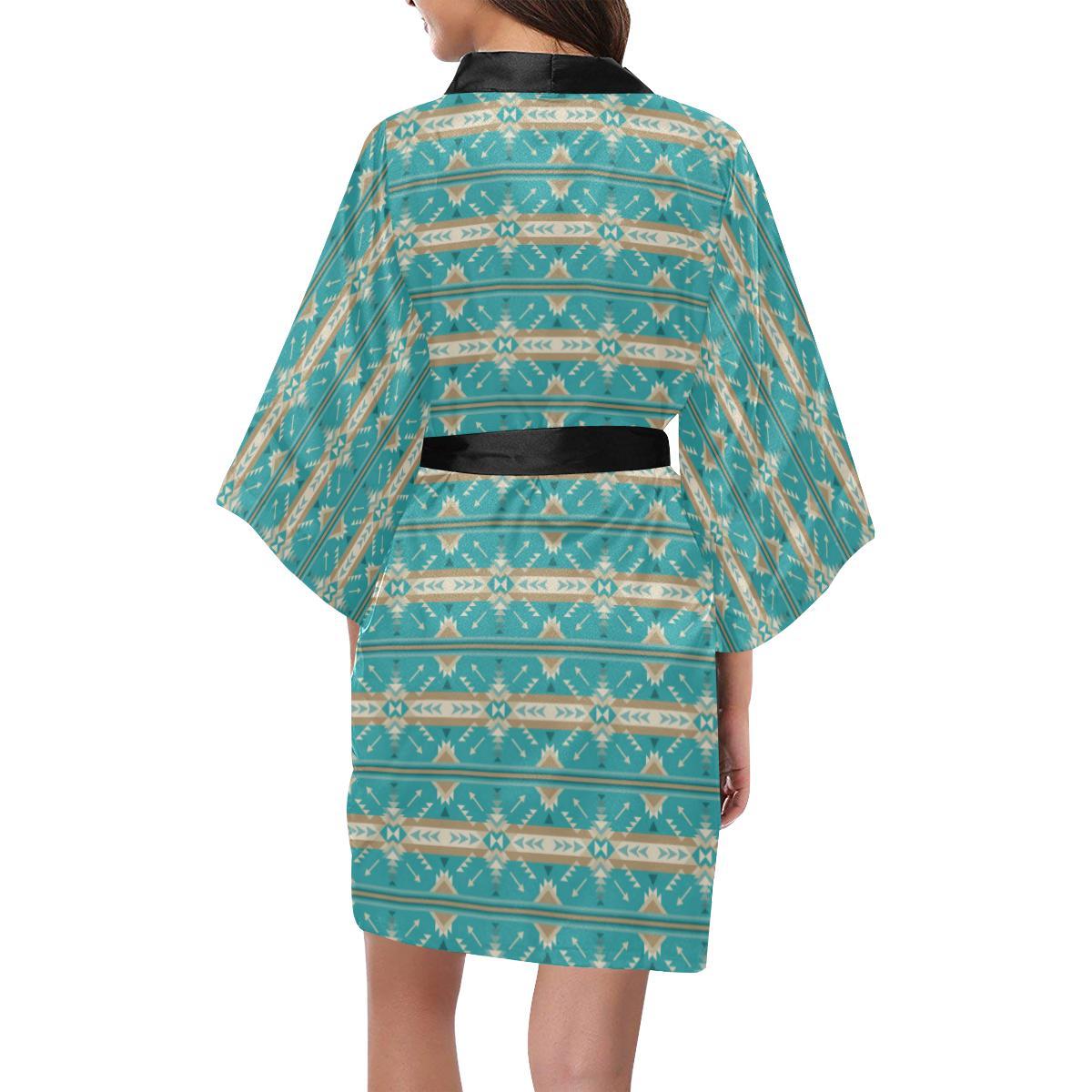 Southwest Native Design Themed Print Women Short Kimono Robe