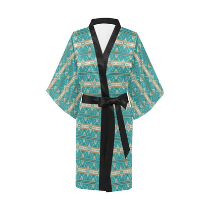 Southwest Native Design Themed Print Women Short Kimono Robe