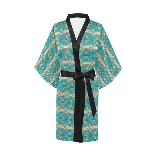 Southwest Native Design Themed Print Women Short Kimono Robe