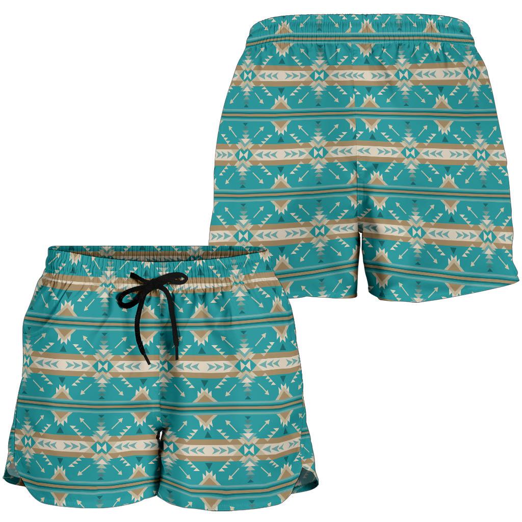 Southwest Native Design Themed Print Women Shorts-JTAMIGO.COM