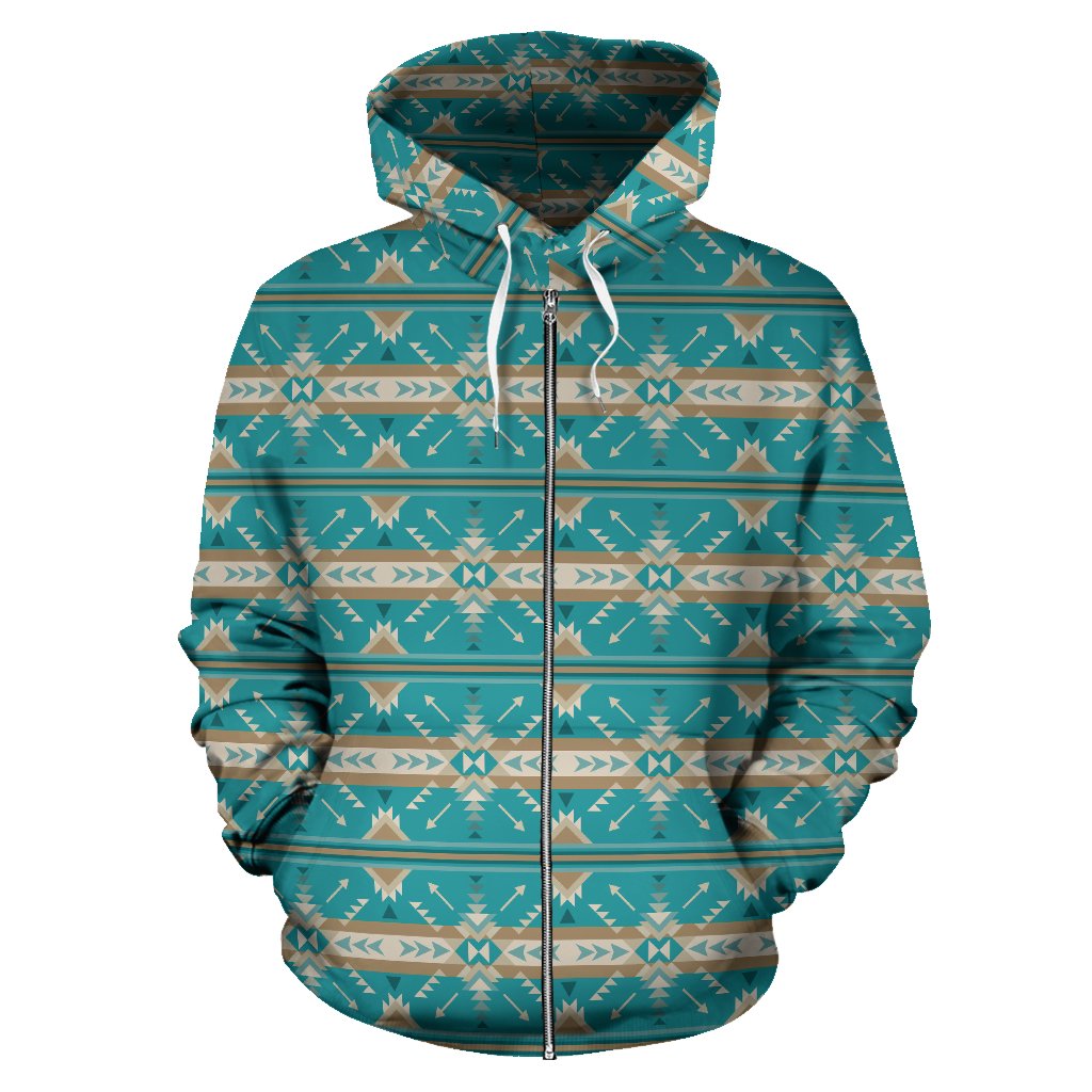 Southwest Native Design Themed Print Zip Up Hoodie