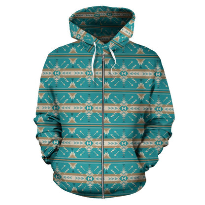 Southwest Native Design Themed Print Zip Up Hoodie