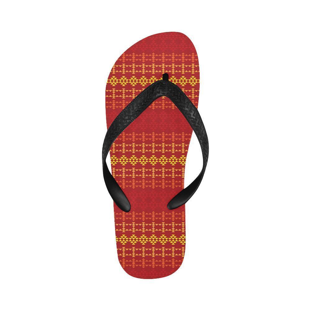 Southwest Red Gold Design Themed Print Flip Flops-JTAMIGO.COM