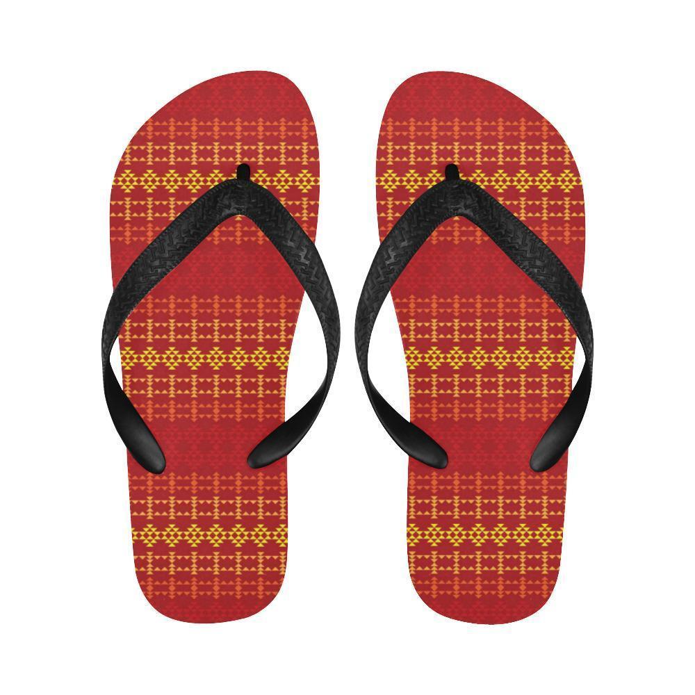Southwest Red Gold Design Themed Print Flip Flops-JTAMIGO.COM