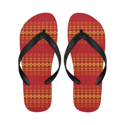 Southwest Red Gold Design Themed Print Flip Flops-JTAMIGO.COM