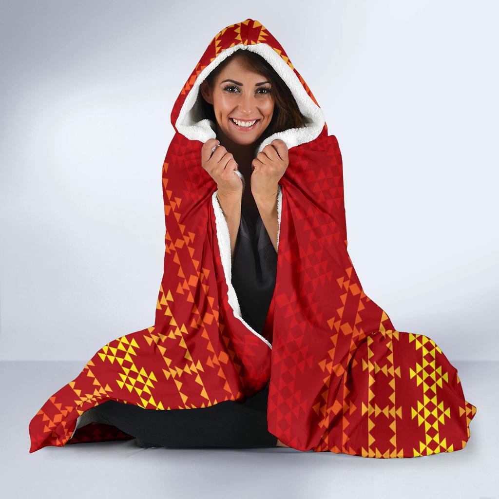 Southwest Red Gold Design Themed Print Hooded Blanket-JTAMIGO.COM