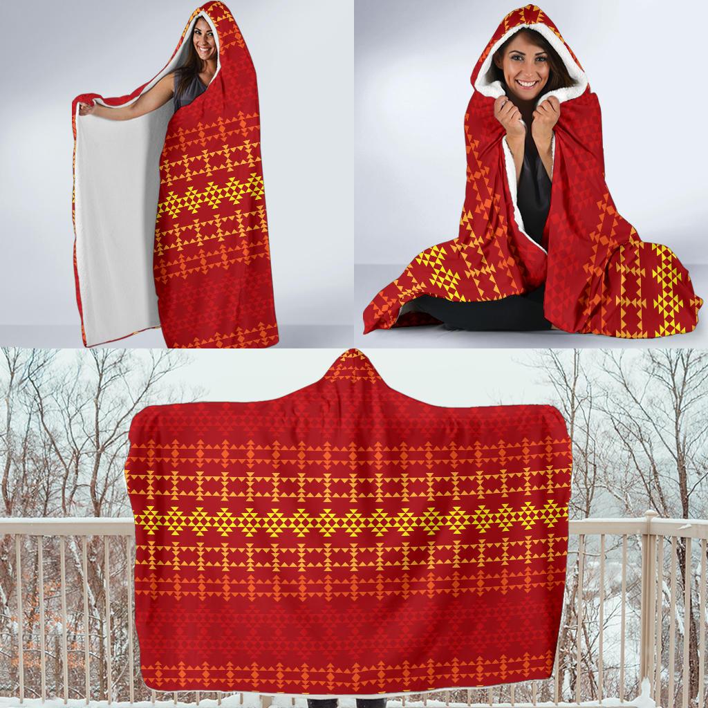 Southwest Red Gold Design Themed Print Hooded Blanket-JTAMIGO.COM