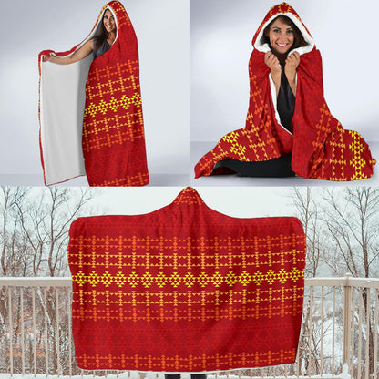 Southwest Red Gold Design Themed Print Hooded Blanket-JTAMIGO.COM
