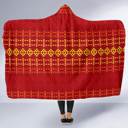 Southwest Red Gold Design Themed Print Hooded Blanket-JTAMIGO.COM