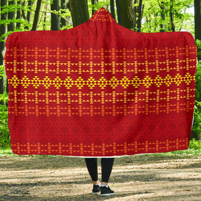 Southwest Red Gold Design Themed Print Hooded Blanket-JTAMIGO.COM
