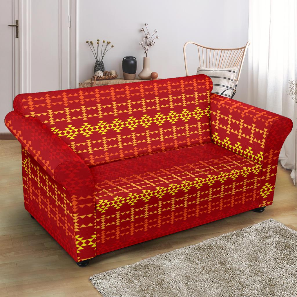 Southwest Red Gold Design Themed Print Loveseat Slipcover-JTAMIGO.COM