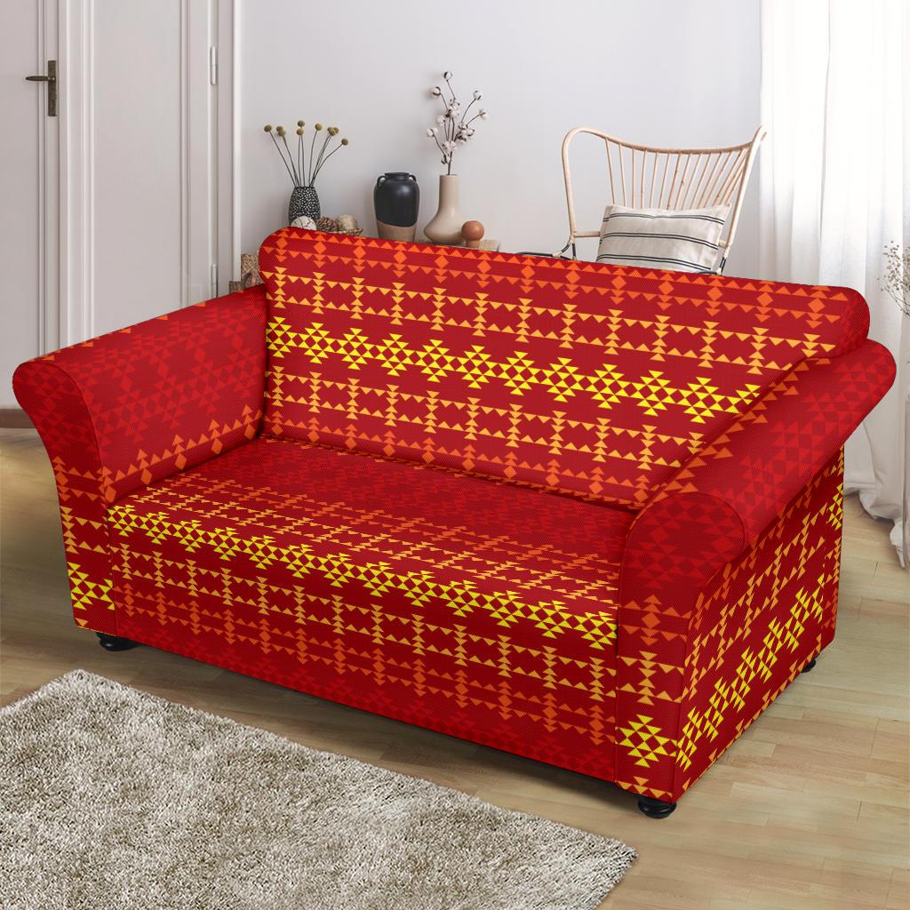 Southwest Red Gold Design Themed Print Loveseat Slipcover-JTAMIGO.COM