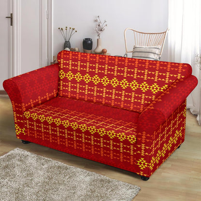 Southwest Red Gold Design Themed Print Loveseat Slipcover-JTAMIGO.COM